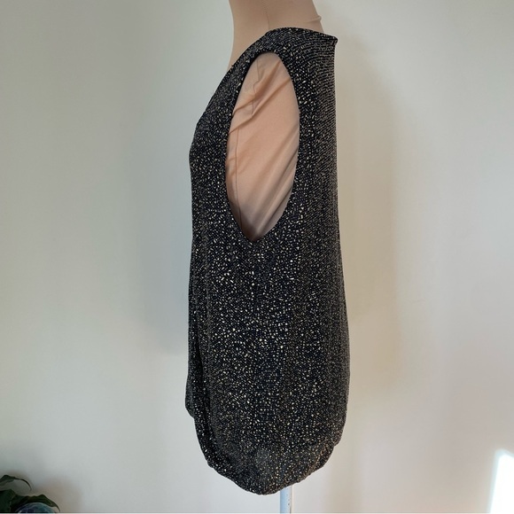Anthropologie Eri + Ali Black Gold Metallic Evita Surplice Shimmer Top EUC Sz M - Picture 6 of 11